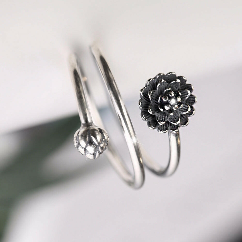 Personalized Simple Lotus Ring - Creative Silver Jewelry
