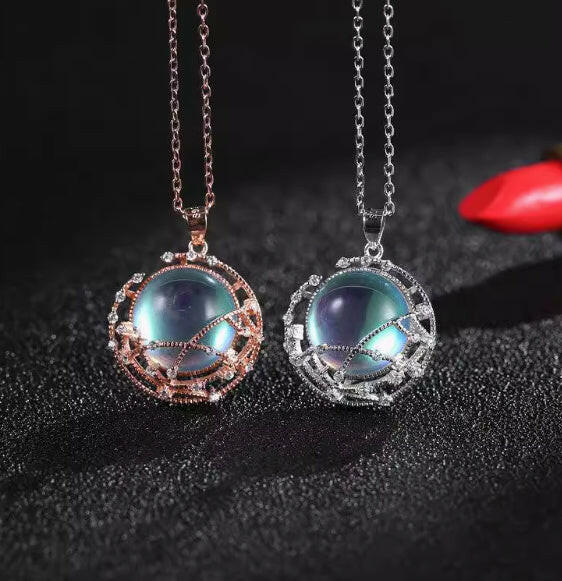 S925 Sterling Silver Rose Gold Moonstone Pendant Necklace