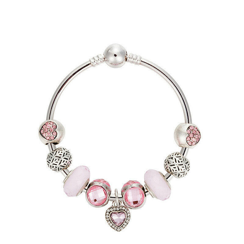 DIY Peach Heart Pendant Bracelet for Women Pink