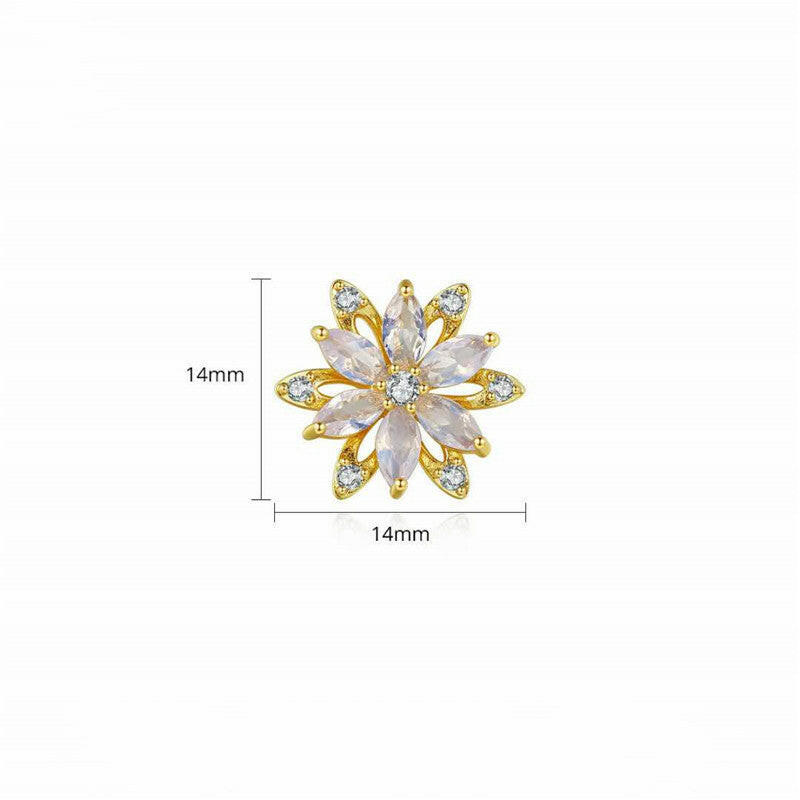 Korean Stainless Steel Zircon Flower Earrings