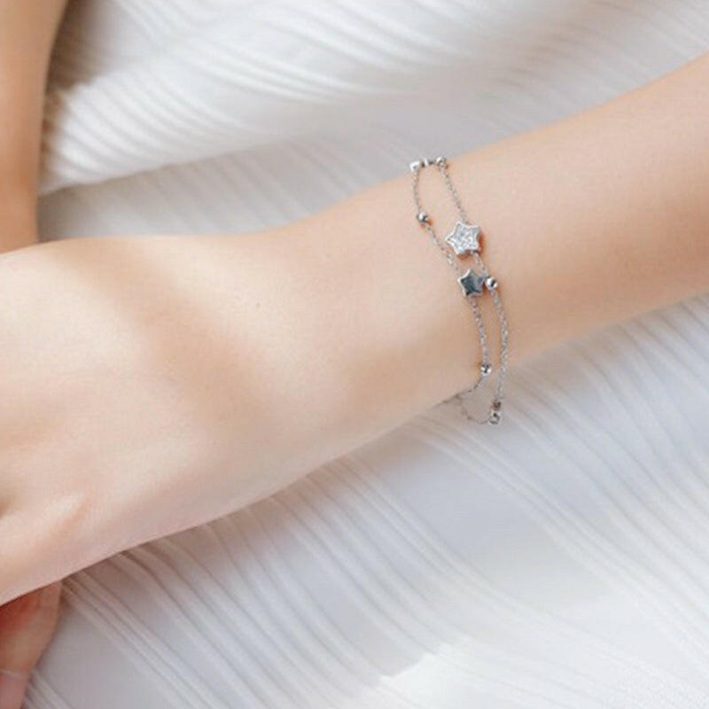 Silver-Plated Double-Layer Five-Pointed Star Bracelet