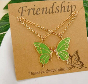 2pcs Geometric Butterfly Necklace Set Green