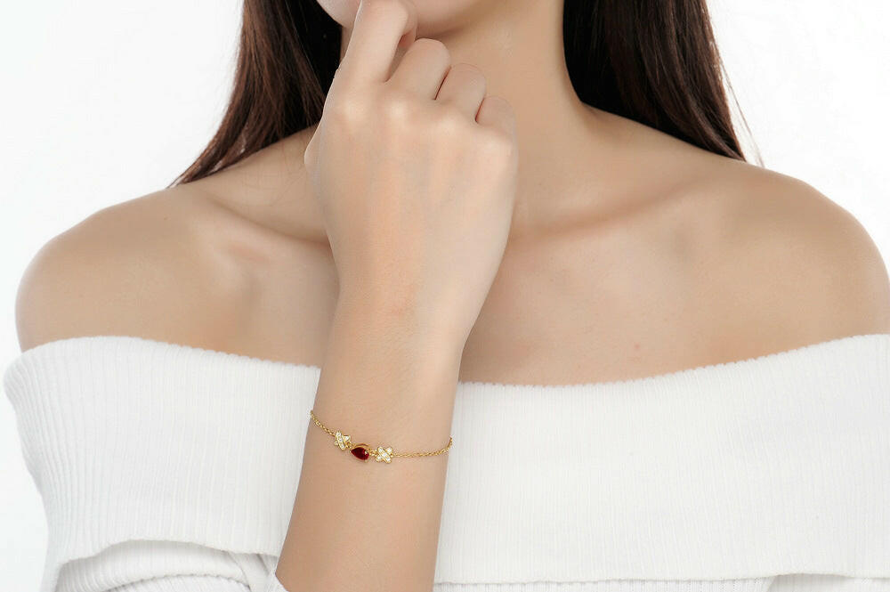 Natural Ruby Gold Bracelet - S925 Sterling Silver