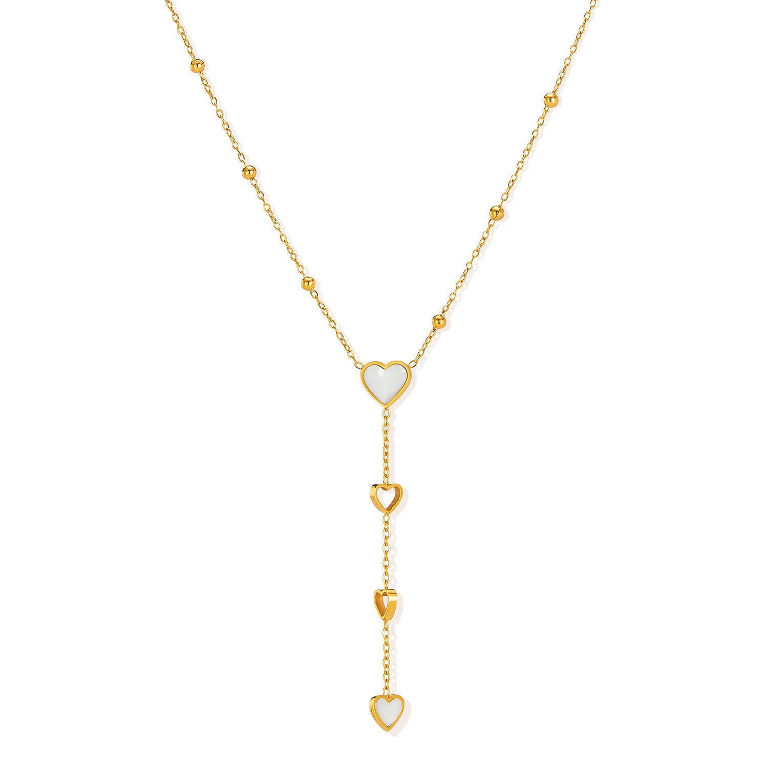 Tassel Mother Shell Hollow Out Necklace GX2537 Steel Necklace Gold