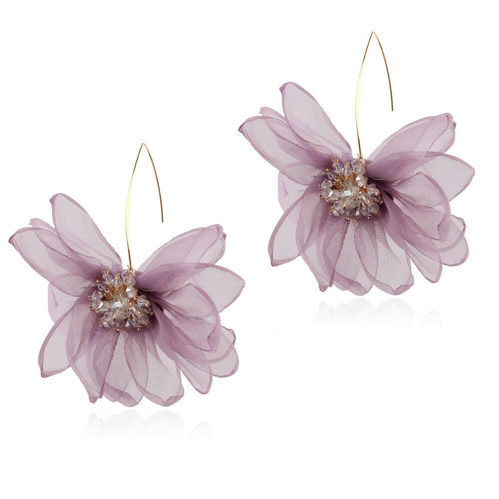 Korean Style Floral Alloy Earrings for Women Pink