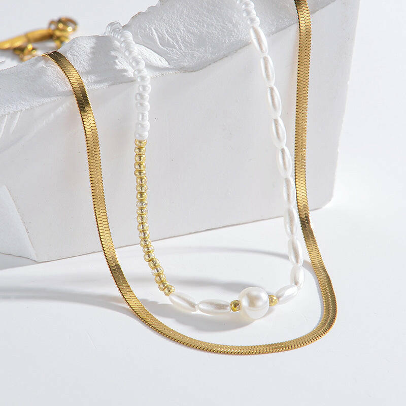 Double-Layer White Beaded Pearl Chain Necklace JZN2034