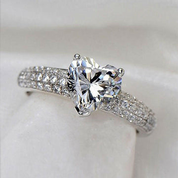 Heart Shine Geometric Ring - Elegant Fashion Accessory F1278 White Gold Color