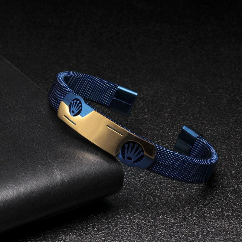 Elegant Stainless Steel Mesh Crown Bracelets Blue