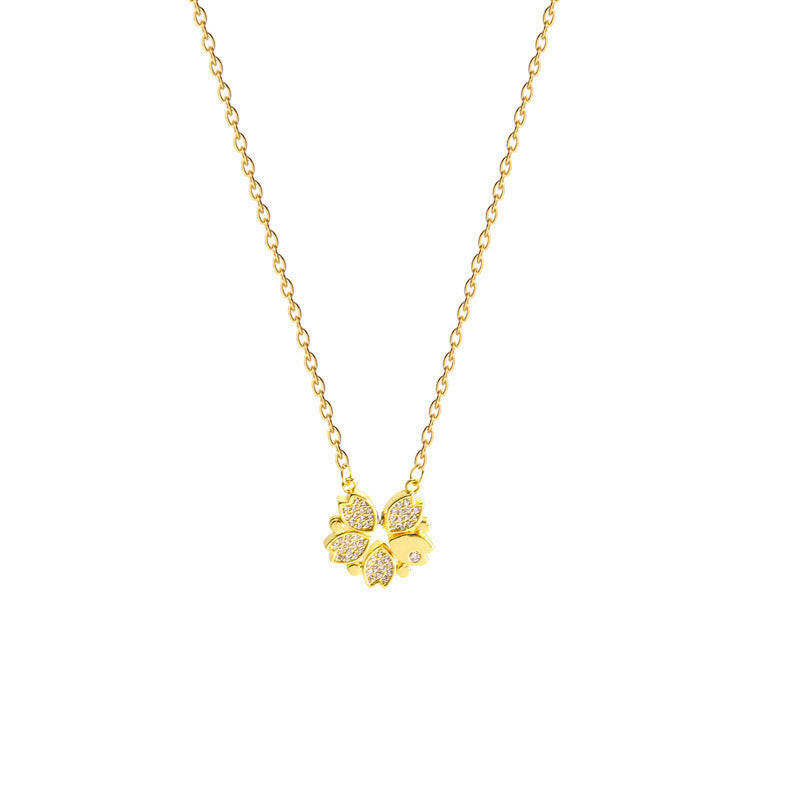 Luxury Four Leaf Clover Heart Pendant Necklace