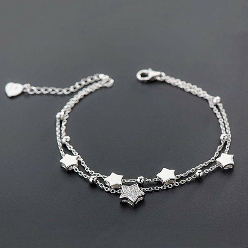 Silver-Plated Double-Layer Five-Pointed Star Bracelet
