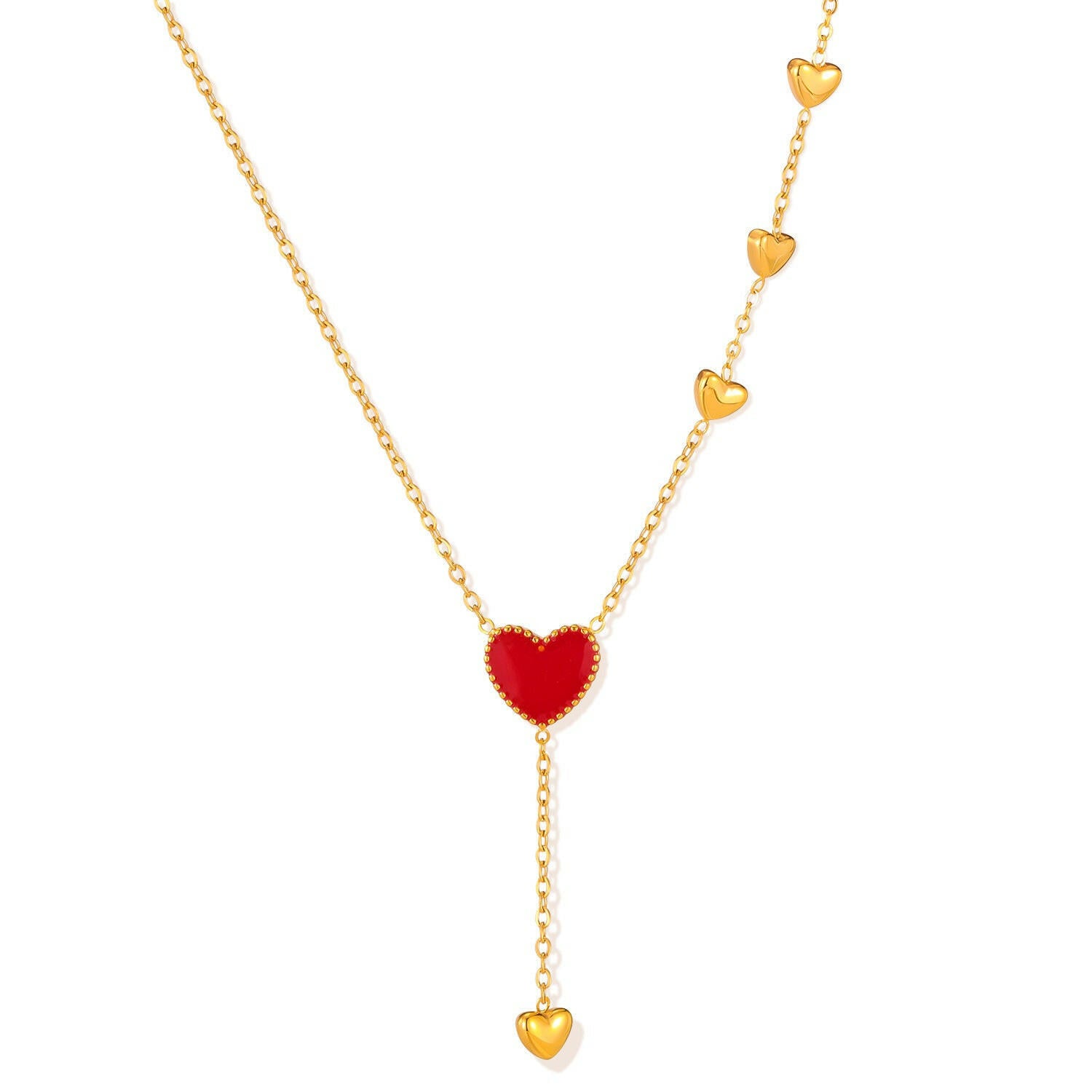 Red Dripping Heart Necklace for Women GX2559 Steel Necklace Gold