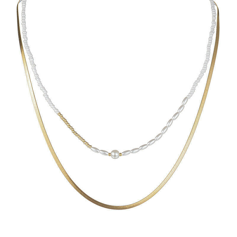 Double-Layer White Beaded Pearl Chain Necklace