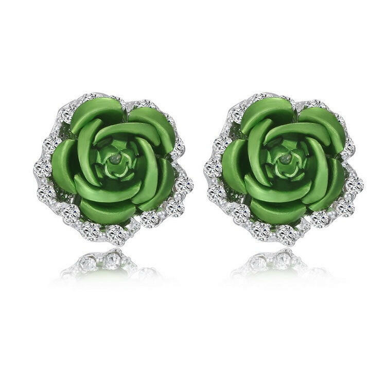 Wholesale Rose Flower Ear Clip Earrings Green