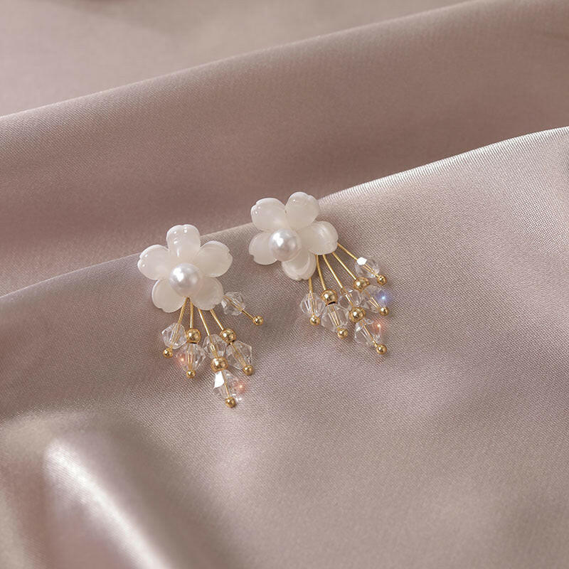 Flower Tassel Earrings - Alloy/Silver/Gold Plated