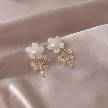 Flower Tassel Earrings - Alloy/Silver/Gold Plated