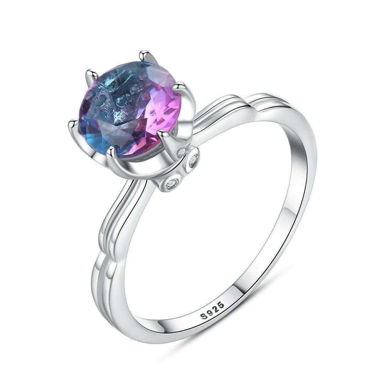Silver Geometric Rainbow Gem Ring for Women