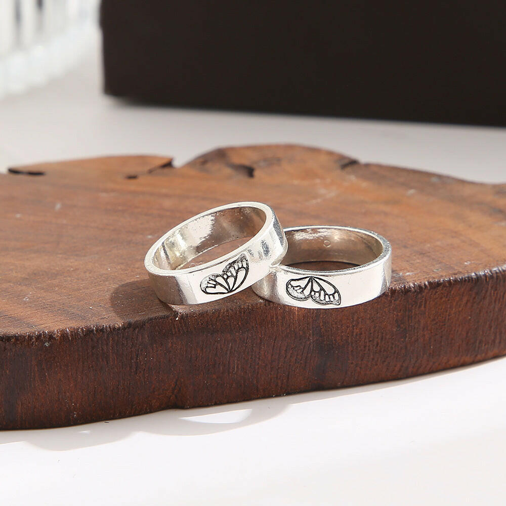 Couple’s Bond Butterfly and Heart Ring Set