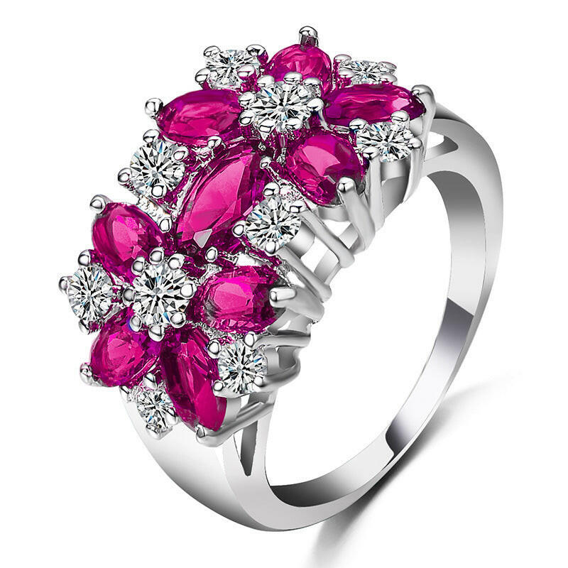 Floral Elegance Wedding Ring - Nature-Inspired Design Rose red