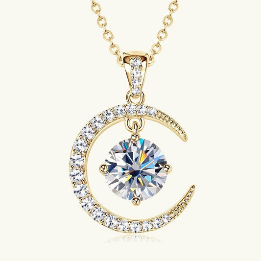 Women's Minimalist Moissanite Crescent Pendant Necklace