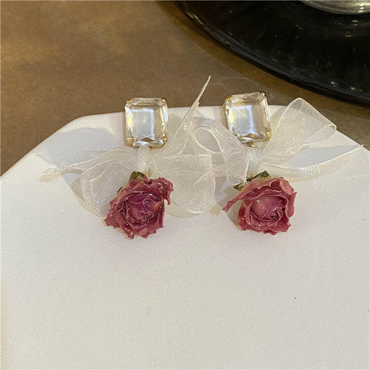 Oriental Style Fresh Flower Earrings for Women Pink