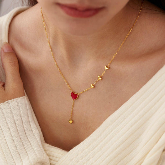 Red Dripping Heart Necklace for Women
