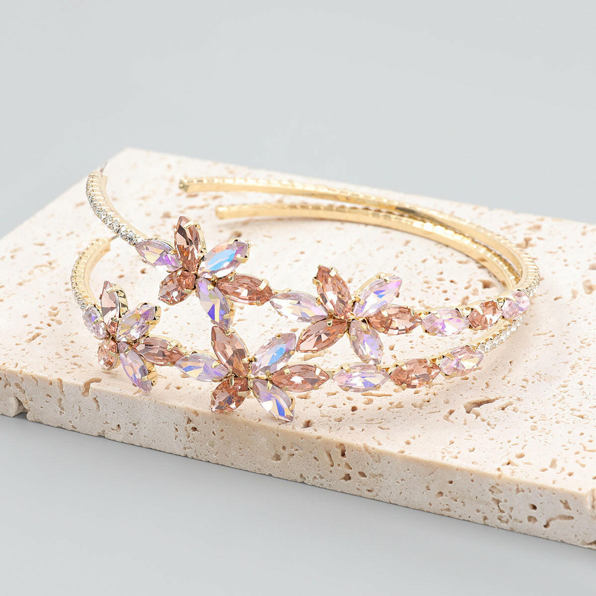 Trendy Rhinestone Flower Earrings for Women Pink