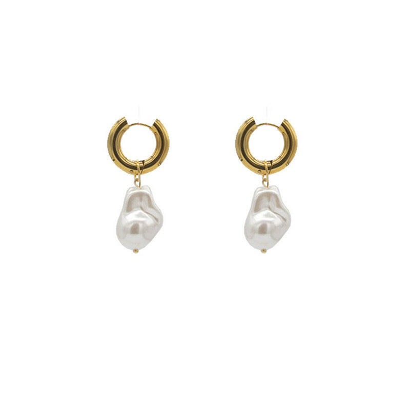 Irregular Gold Earrings with Pearls - Elegant & Durable Design