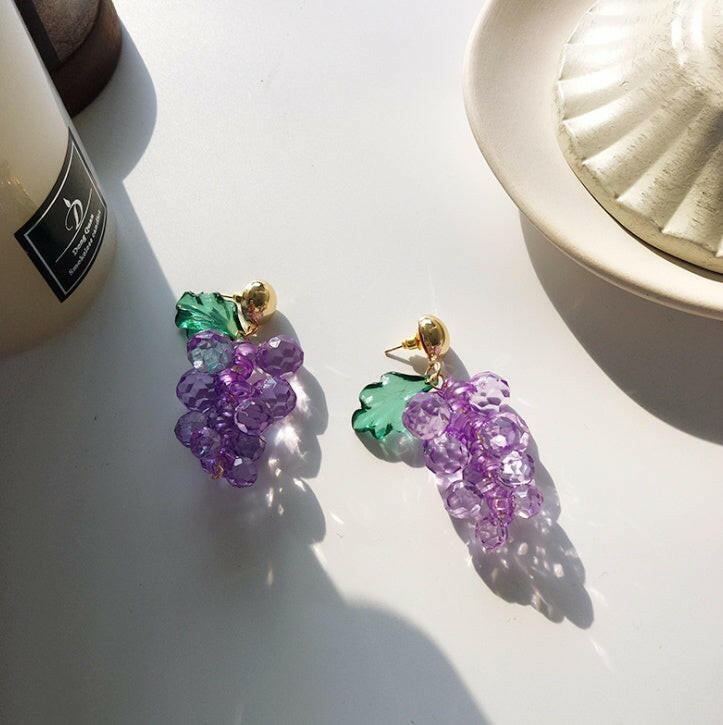 Korean Style Grape Earrings - Fruit-Inspired Accessories