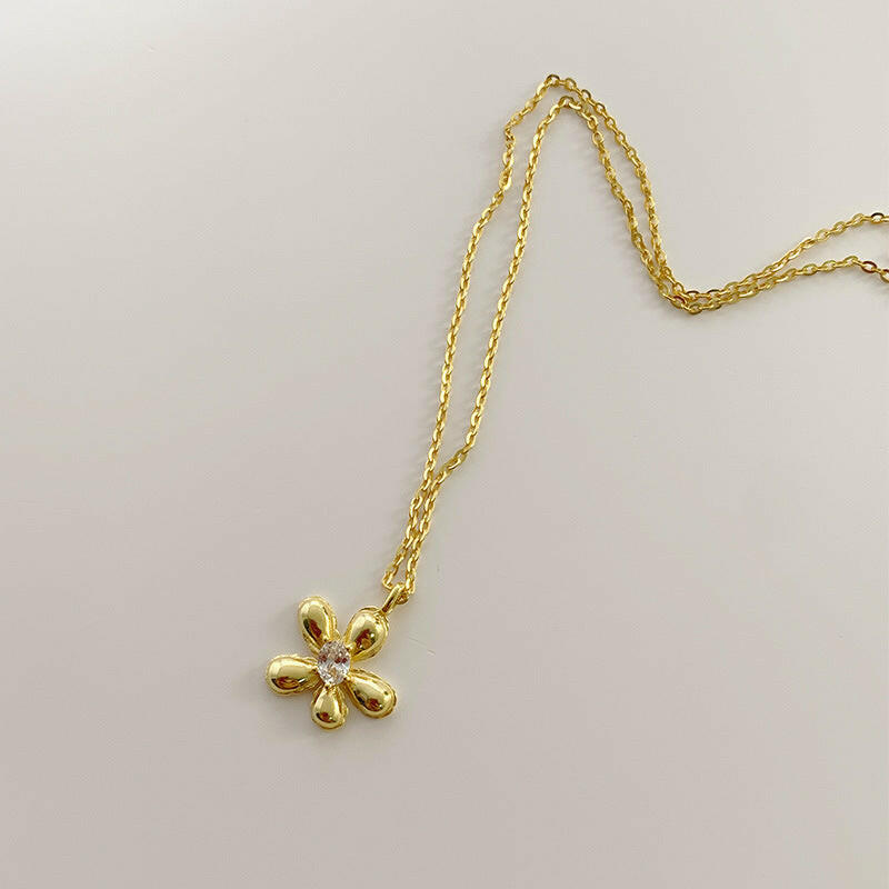 S925 Sterling Silver Egg Flower Necklace Yellow Gold 925 Silver