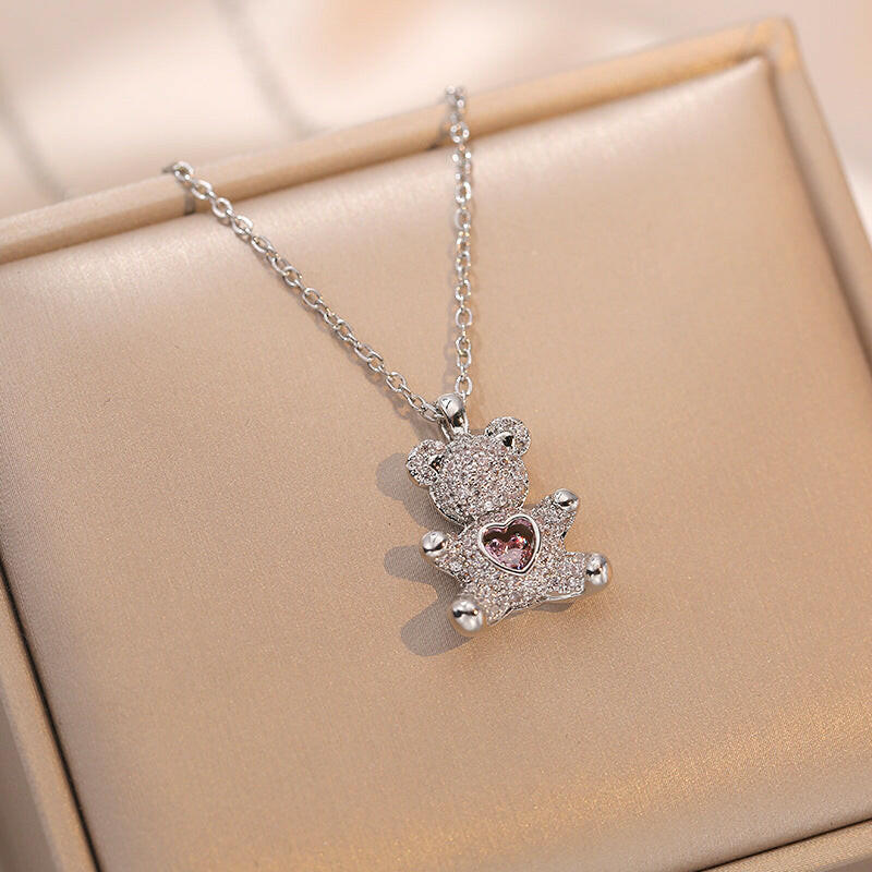 Bear Heart Love Necklace for Women Rigid Color