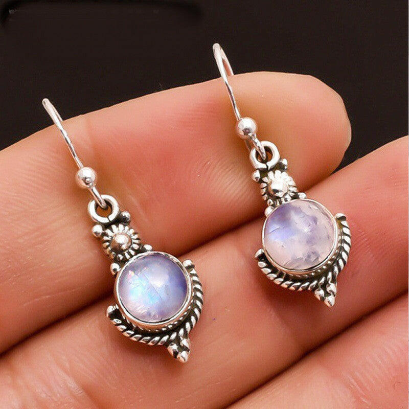Moonstone Vintage Geometric Earrings Silver