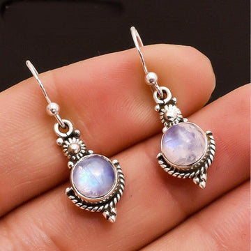 Moonstone Vintage Geometric Earrings Silver