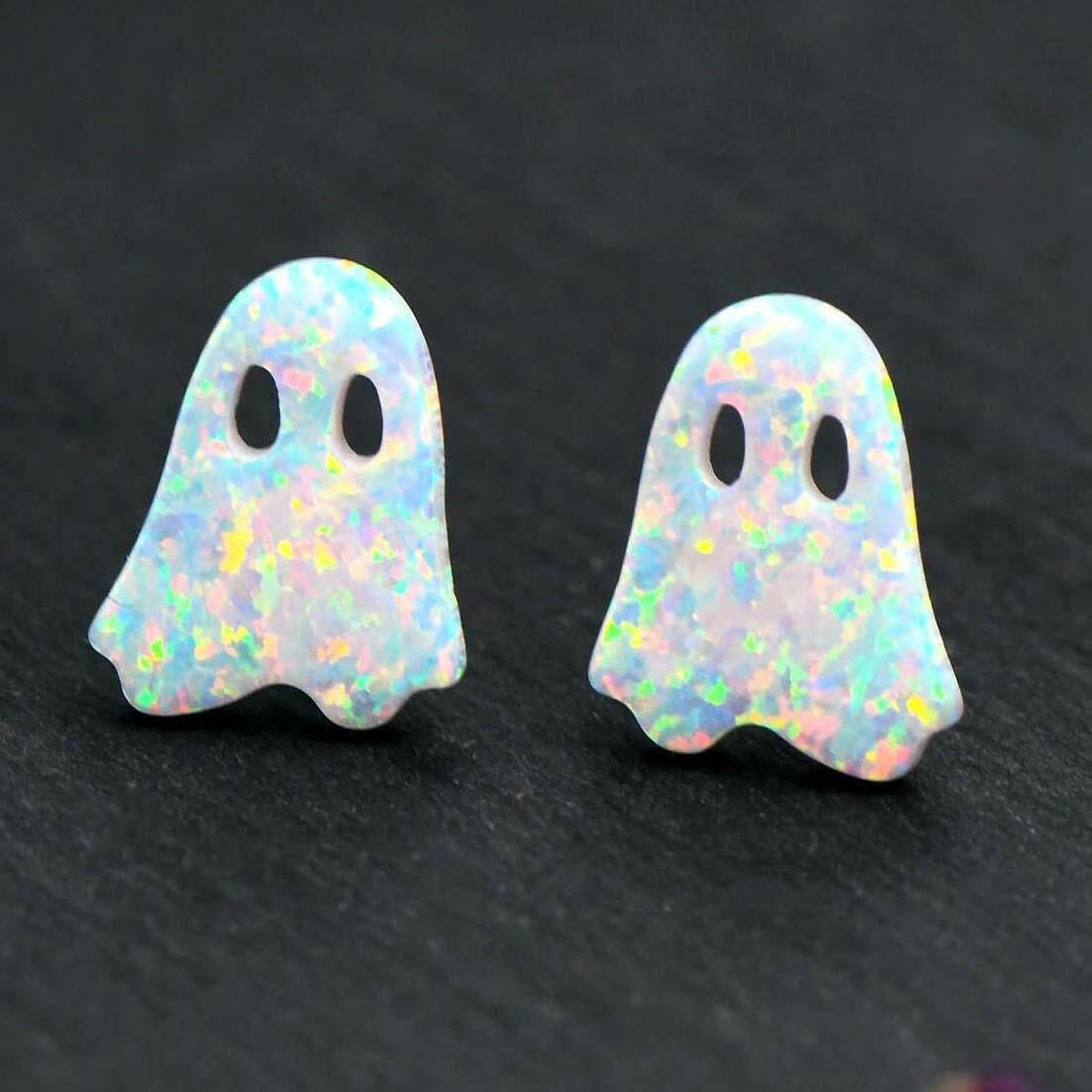 Ghost 925 Sterling Silver Pendant Necklace Ghost Stud Earrings