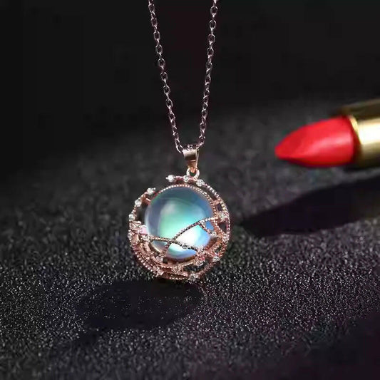 S925 Sterling Silver Rose Gold Moonstone Pendant Necklace