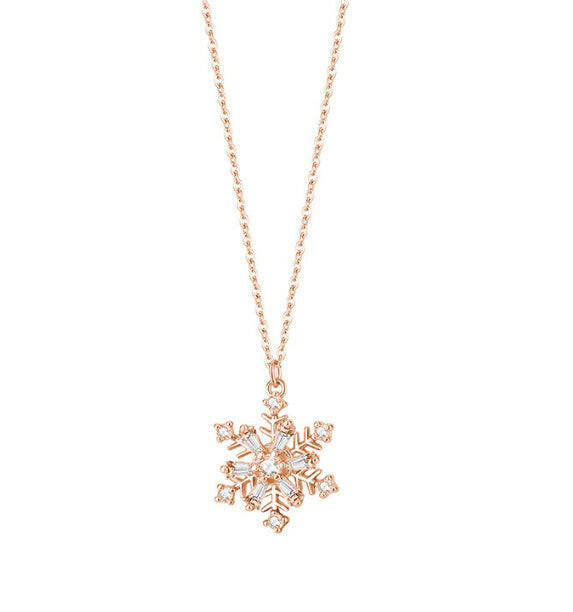 Christmas Zircon Ice Crystal Snowflake Necklace Rose Gold