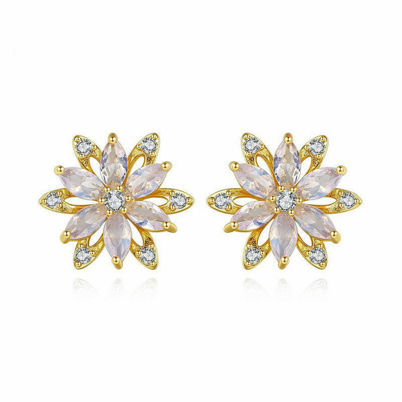 Korean Stainless Steel Zircon Flower Earrings