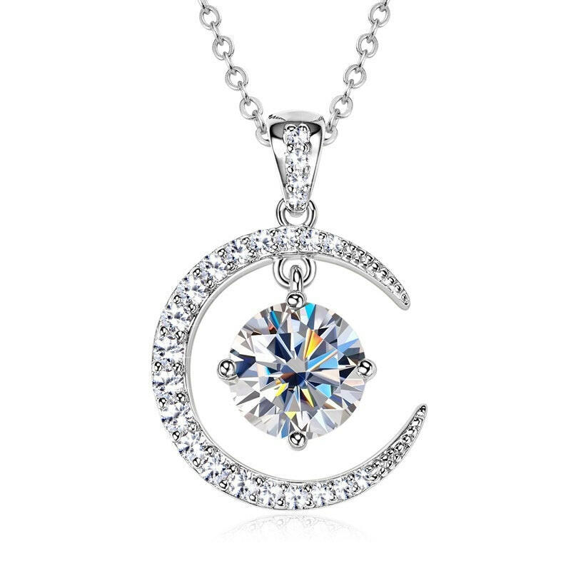 Women's Minimalist Moissanite Crescent Pendant Necklace