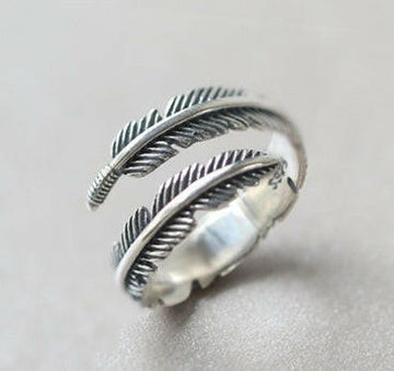 Retro Feather Open Ring Sliver 925 Ajustable