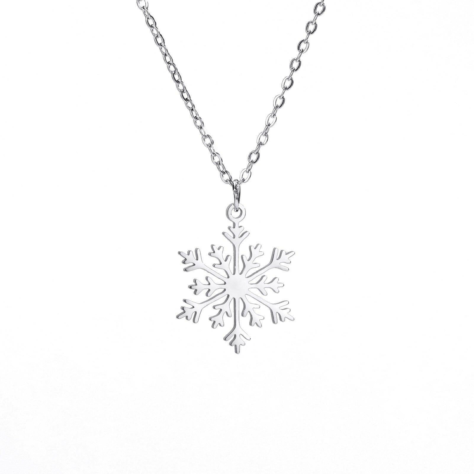 Elegant Women's Snowflake Pendant Necklace Steel Color