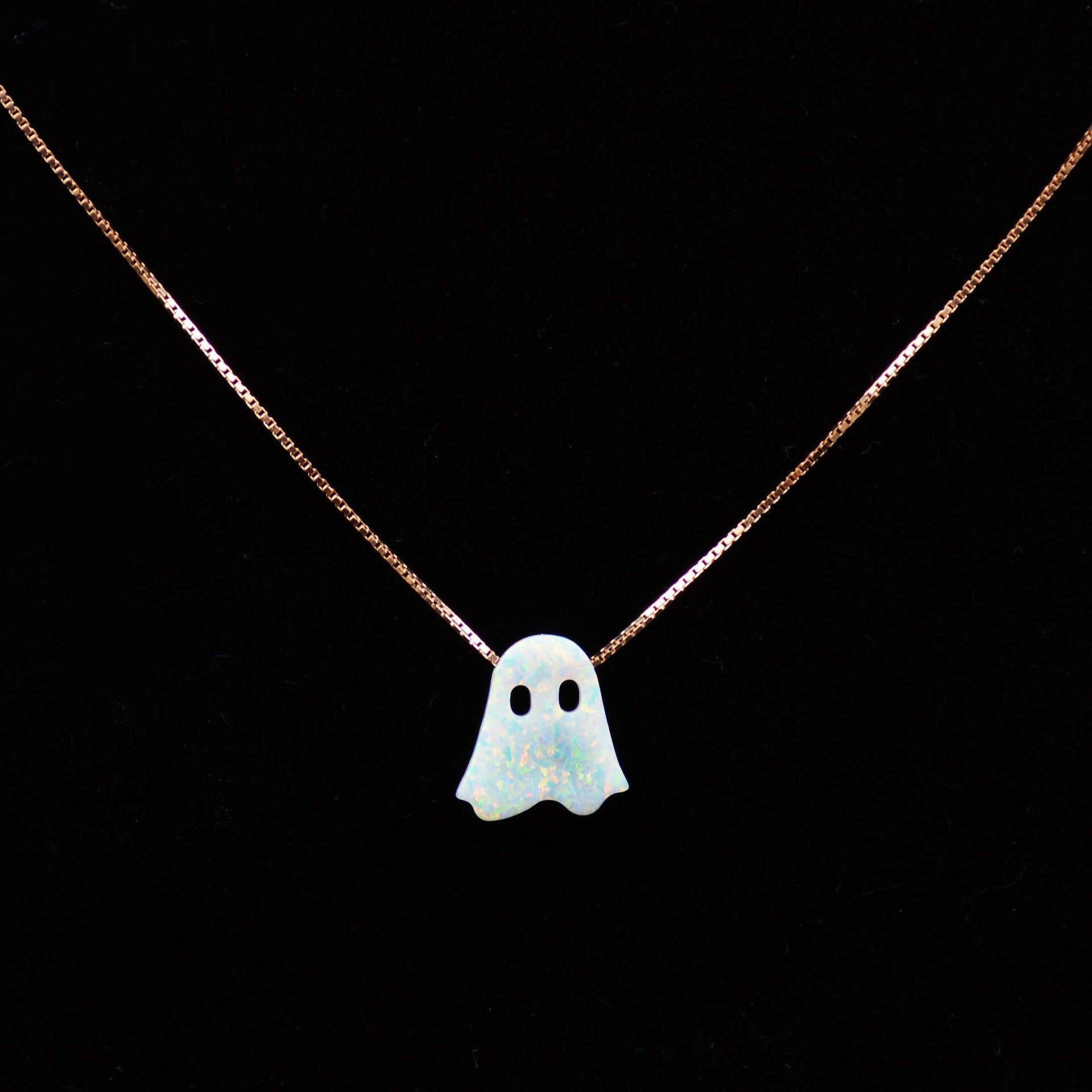 Ghost 925 Sterling Silver Pendant Necklace White Ghost Rose Gold Necklace