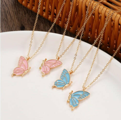 2pcs Geometric Butterfly Necklace Set