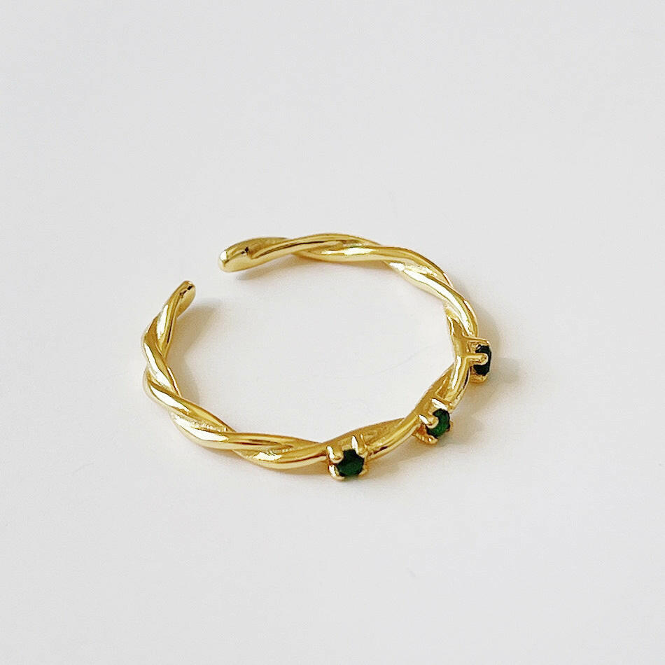 Jeweleze Adjustable Braided Ring with Green Stones