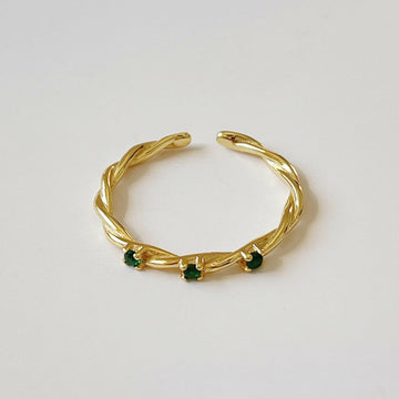 Jeweleze Adjustable Braided Ring with Green Stones Gold