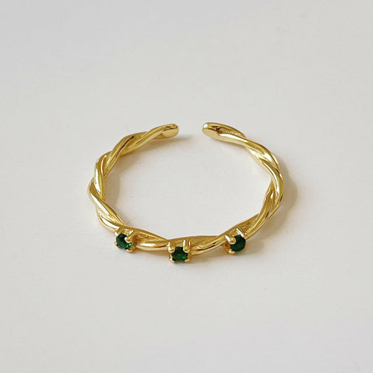 Jeweleze Adjustable Braided Ring with Green Stones