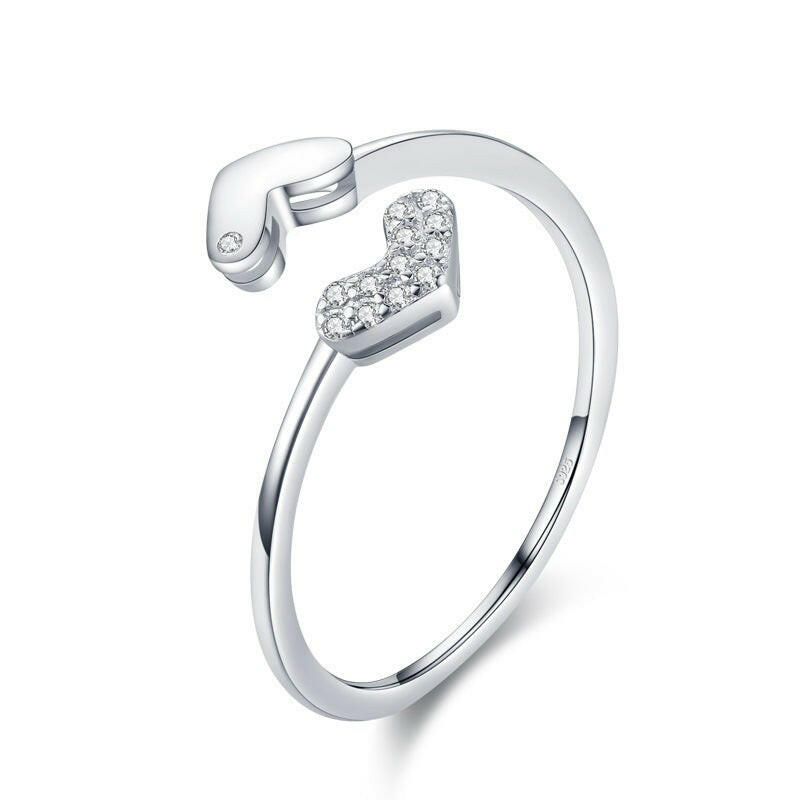 Jeweleze Adjustable Silver Heart Ring with Sparkling Detail