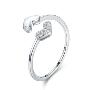 Jeweleze Adjustable Silver Heart Ring with Sparkling Detail