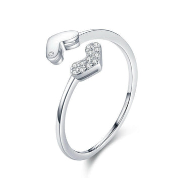 Jeweleze Adjustable Silver Heart Ring with Sparkling Detail