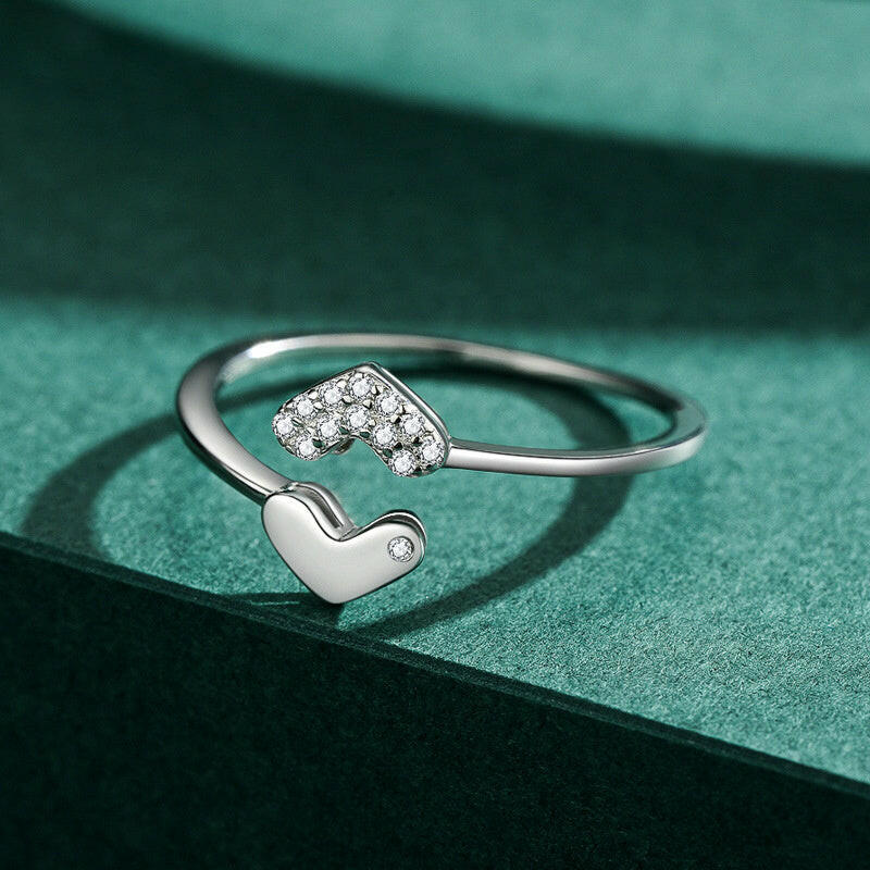 Jeweleze Adjustable Silver Heart Ring with Sparkling Detail