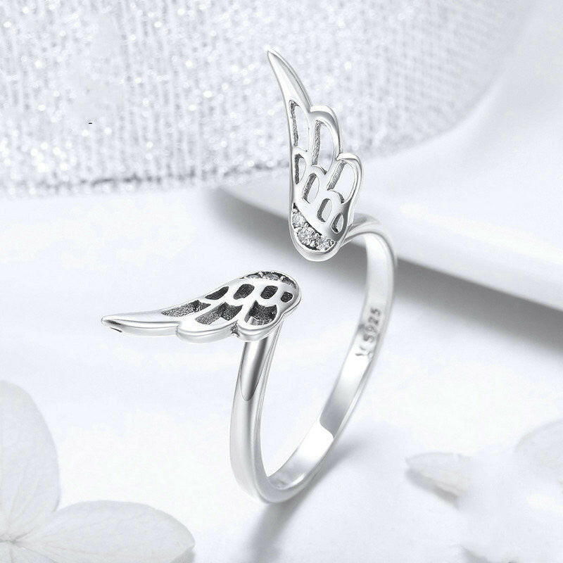 Jeweleze Adjustable Sterling Silver Ring with Wing Design