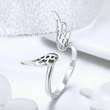 Jeweleze Adjustable Sterling Silver Ring with Wing Design